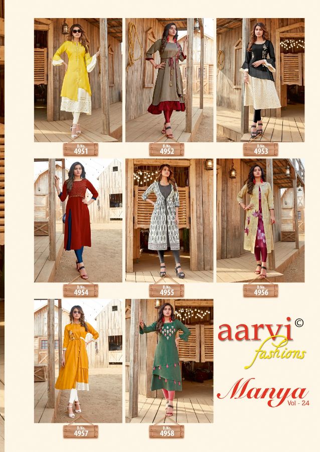 Aarvi Manya 24 Latest Fancy Designer Ethnic Wear Luxury Pure Rayon Cotton Kurtis Collection
